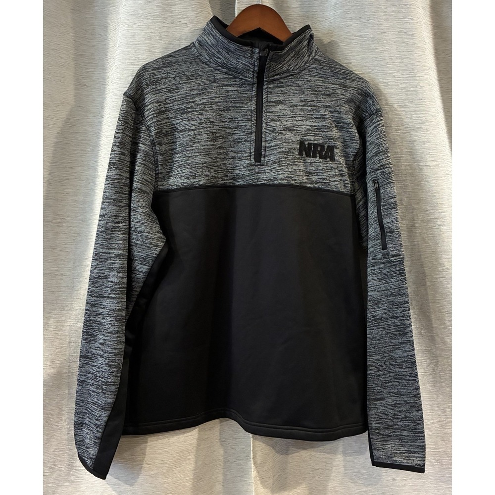NRA Men's Large  1/4 Zip‎ Fleece Pullover Black Gray Jacket Shirt Long Sleeve